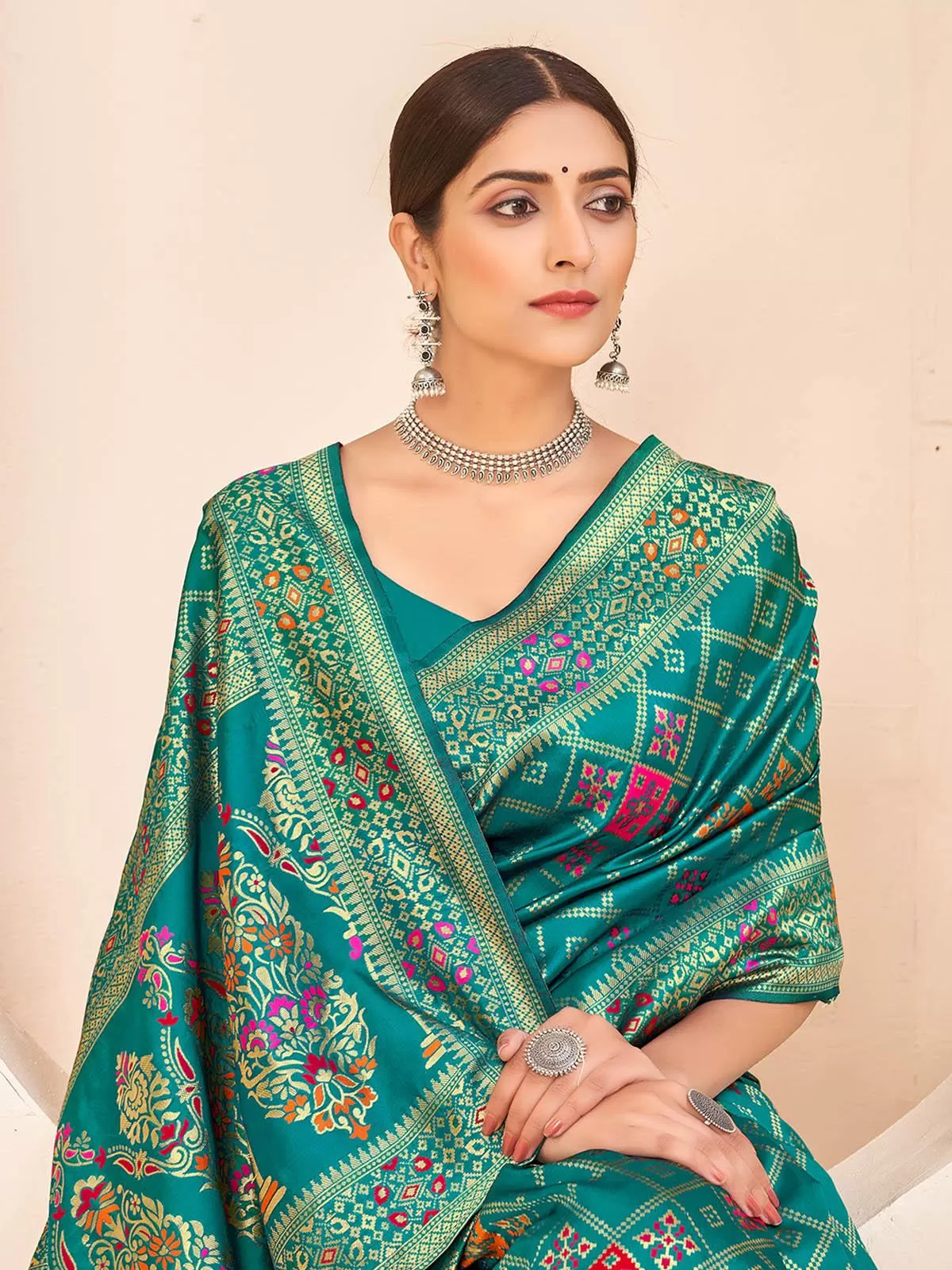 Odette Women Gorgeous Woven Teal Green Banarasi Silk Saree With Unstitched Blouse