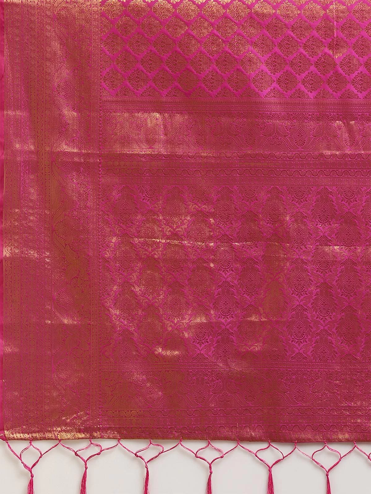 Odette Women Pink Festive Silk Blend Woven Design Saree With Unstitched Blouse