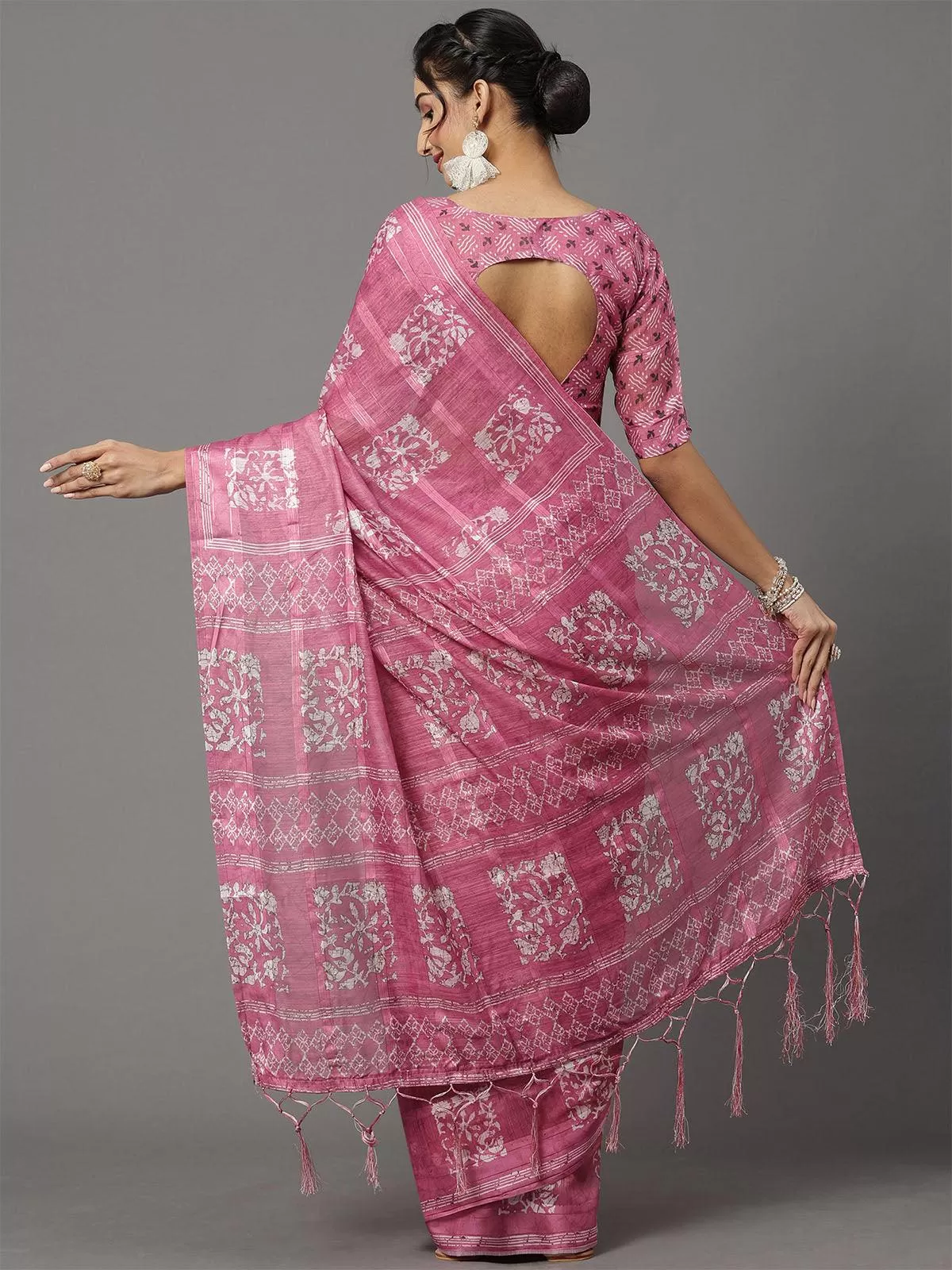 Odette Women Soft Silk Pink Printed Designer Saree With Blouse Piece