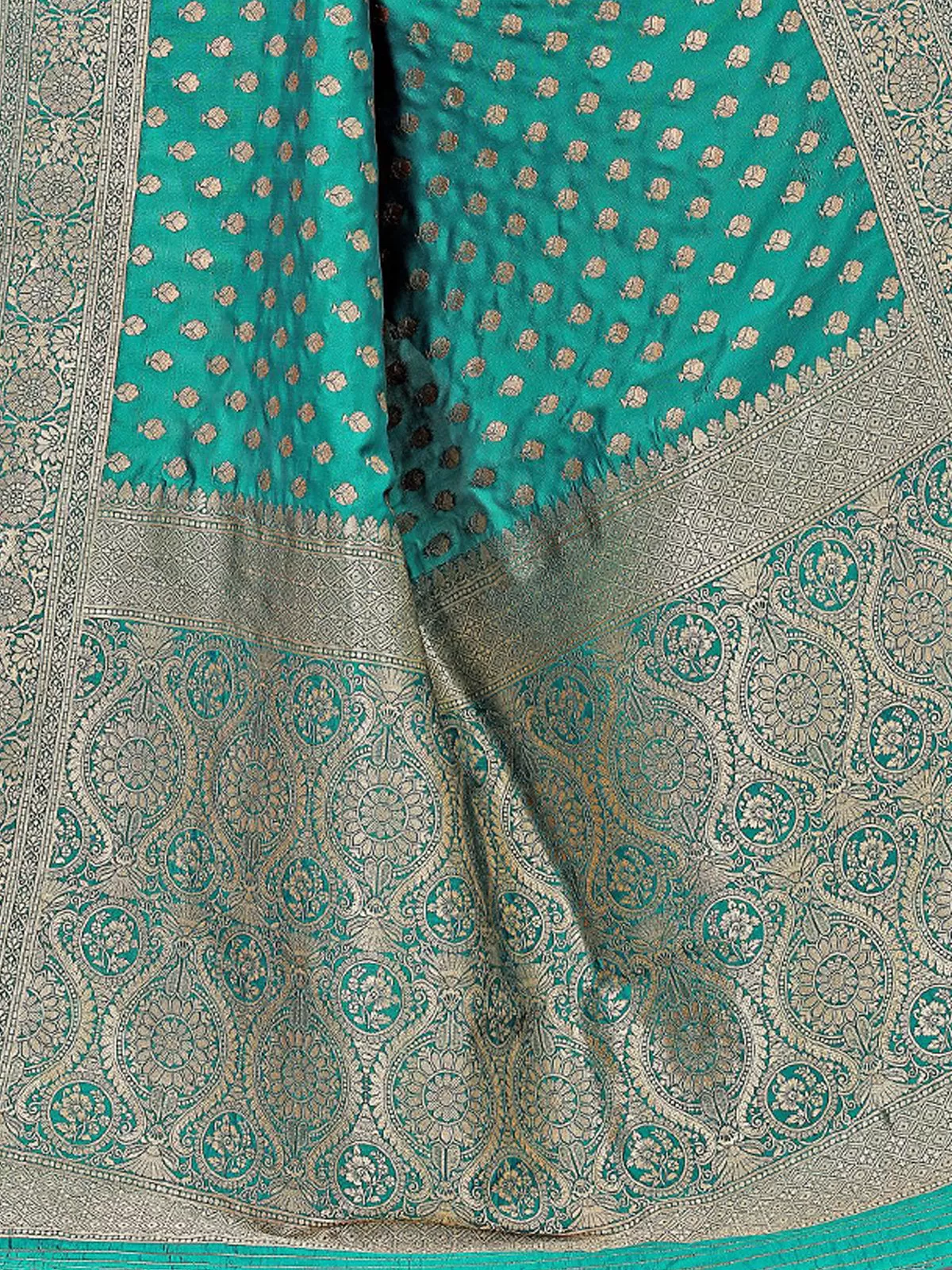 Odette Women Teal Silk Blend Woven Saree With Unstitched Blouse