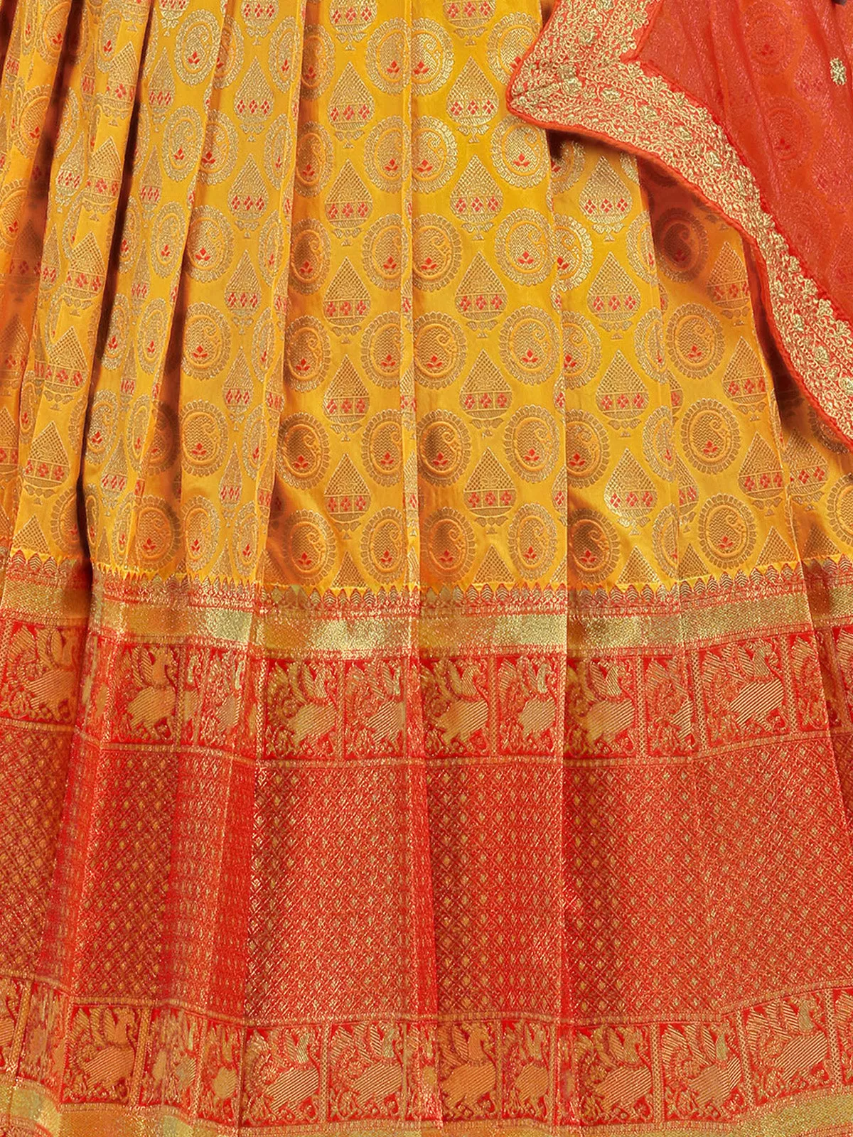 Odette Women Yellow Banarasi Silk Woven Stitched Gown