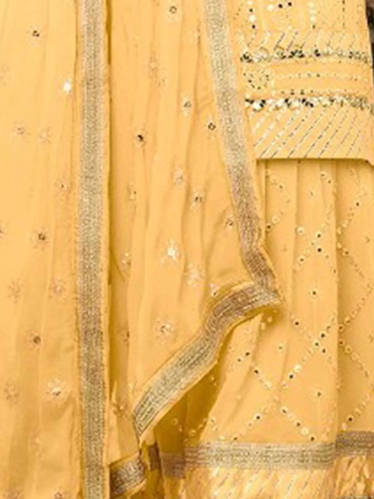 Odette Women Yellow Partywear Sequence Embroidered Georgette Sharara Semi Stitched Suit