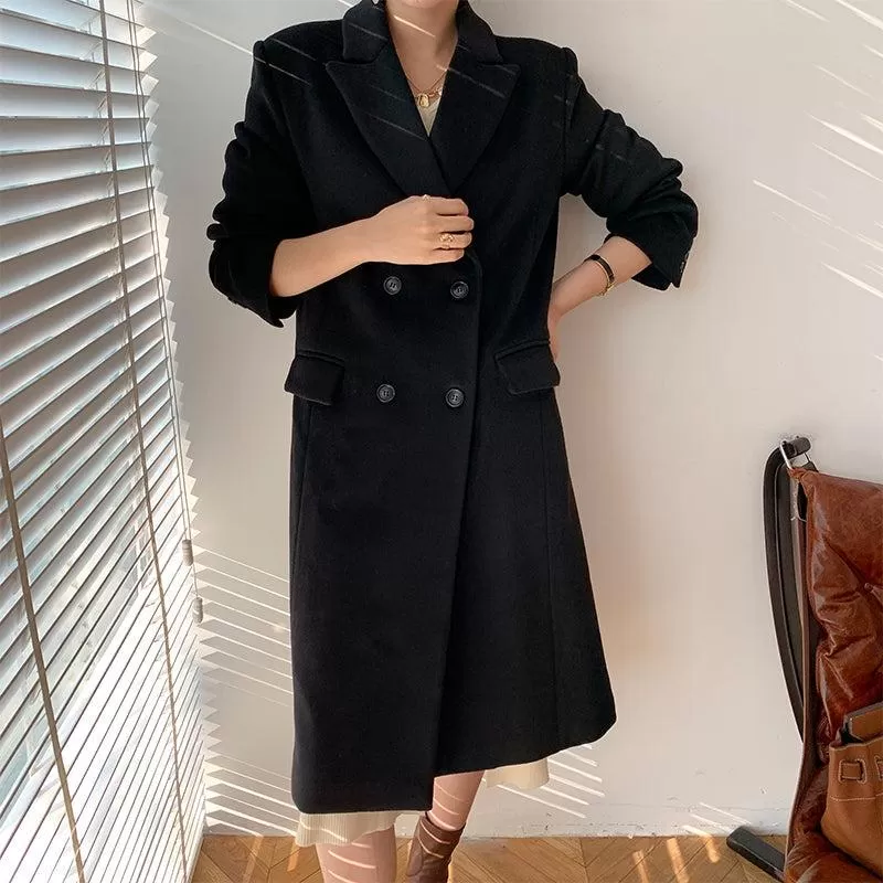 Oversize Black Thicken Long Wool Coat