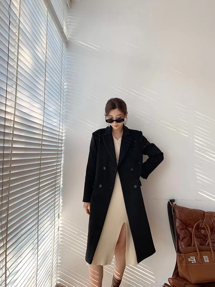 Oversize Black Thicken Long Wool Coat