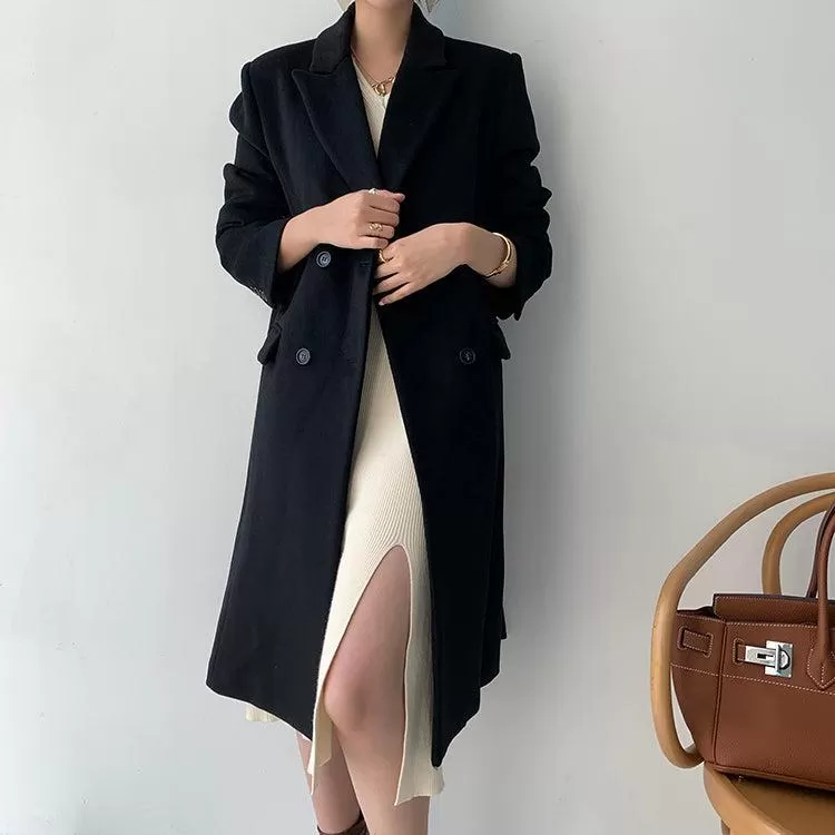 Oversize Black Thicken Long Wool Coat