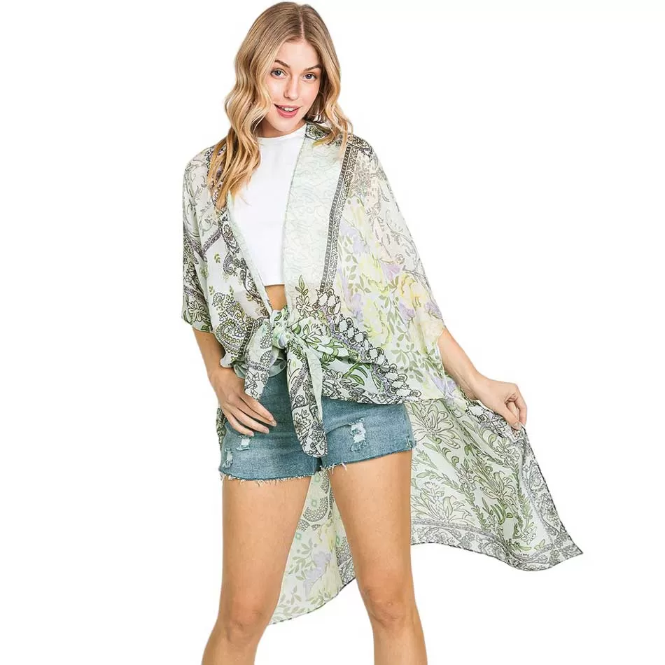 Paisley Flower Print Kimono Poncho