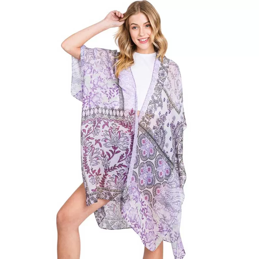 Paisley Flower Print Kimono Poncho