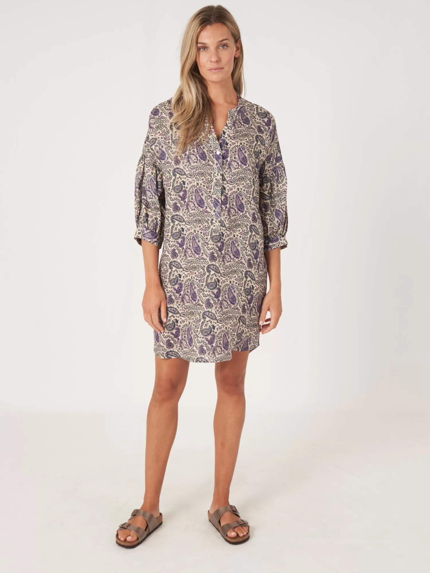 PAISLEY PRINTED LINEN DRESS - REPEAT