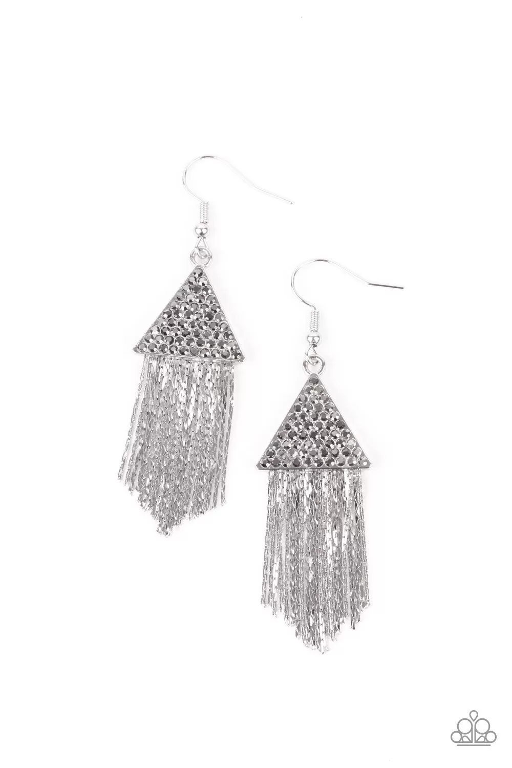 Paparazzi Pyramid SHEEN - Silver Earrings - 2021 Convention Collection