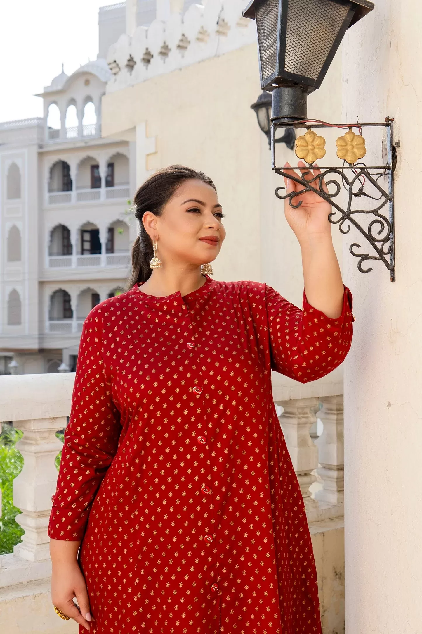 Plus Size Red Front Slit Princess Cut 'A' Line Kurti