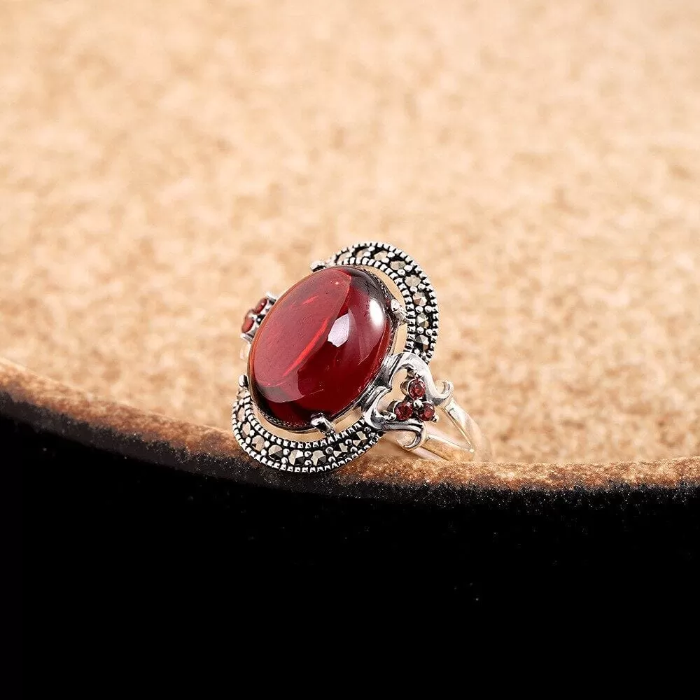 Popular Europe Style Ruby Resizeable Ring - 925 Sterling Silver