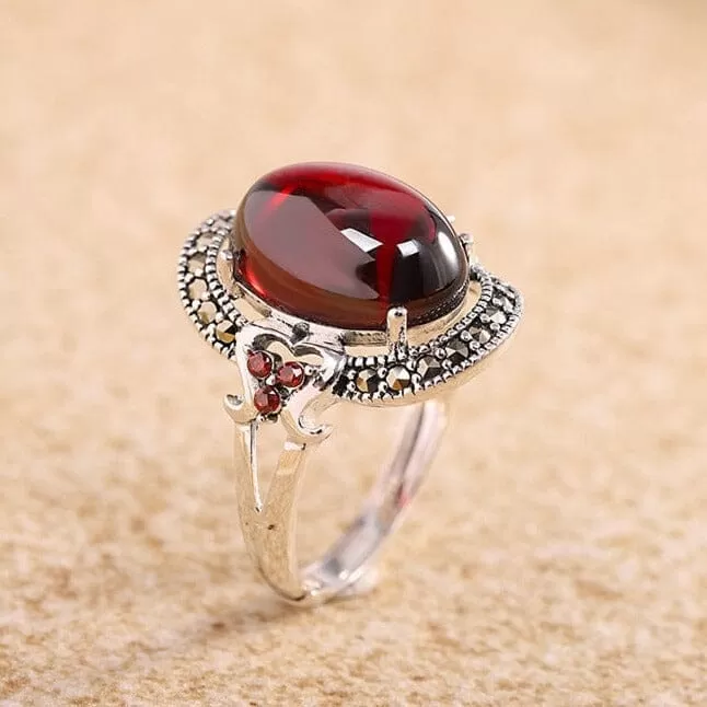 Popular Europe Style Ruby Resizeable Ring - 925 Sterling Silver