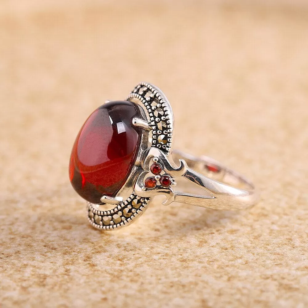 Popular Europe Style Ruby Resizeable Ring - 925 Sterling Silver