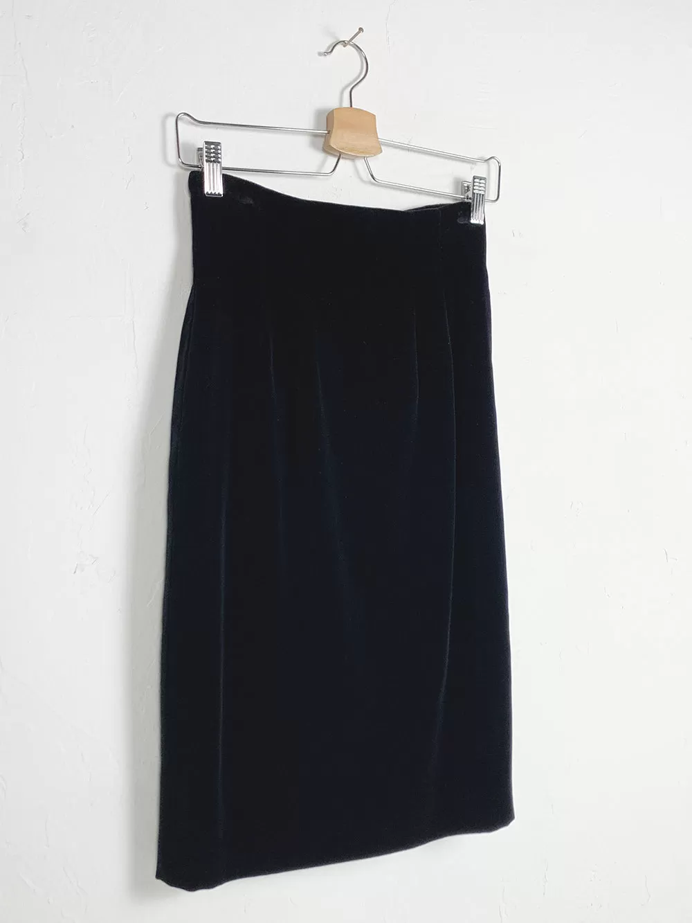 Portara Black Velvet Pencil Skirt