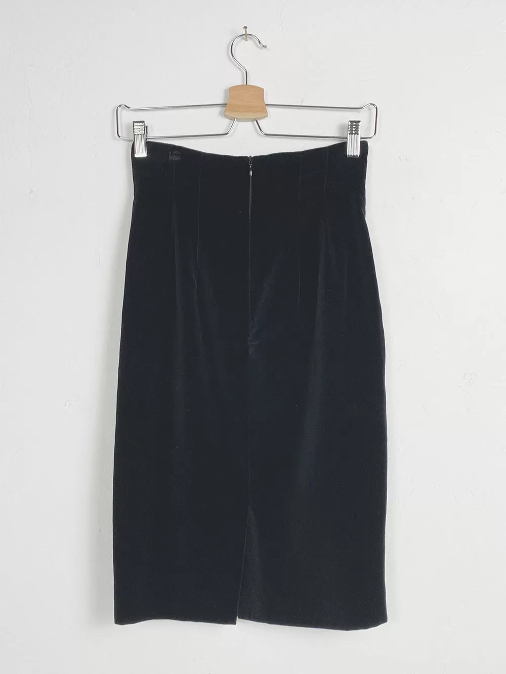 Portara Black Velvet Pencil Skirt