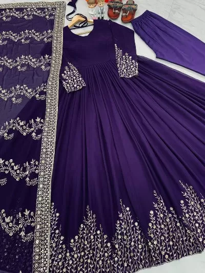 Purple Swaroski Work Wedding Anarkali Suit