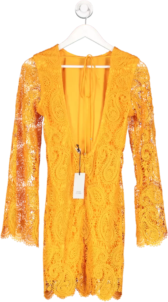 River Island Orange Paisley Lace Artisan Dress UK 10