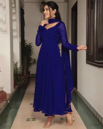 Royal Blue Georgette Long Anarkali Dupatta Set