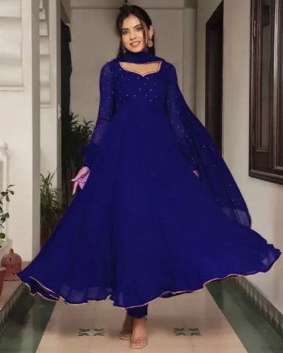 Royal Blue Georgette Long Anarkali Dupatta Set