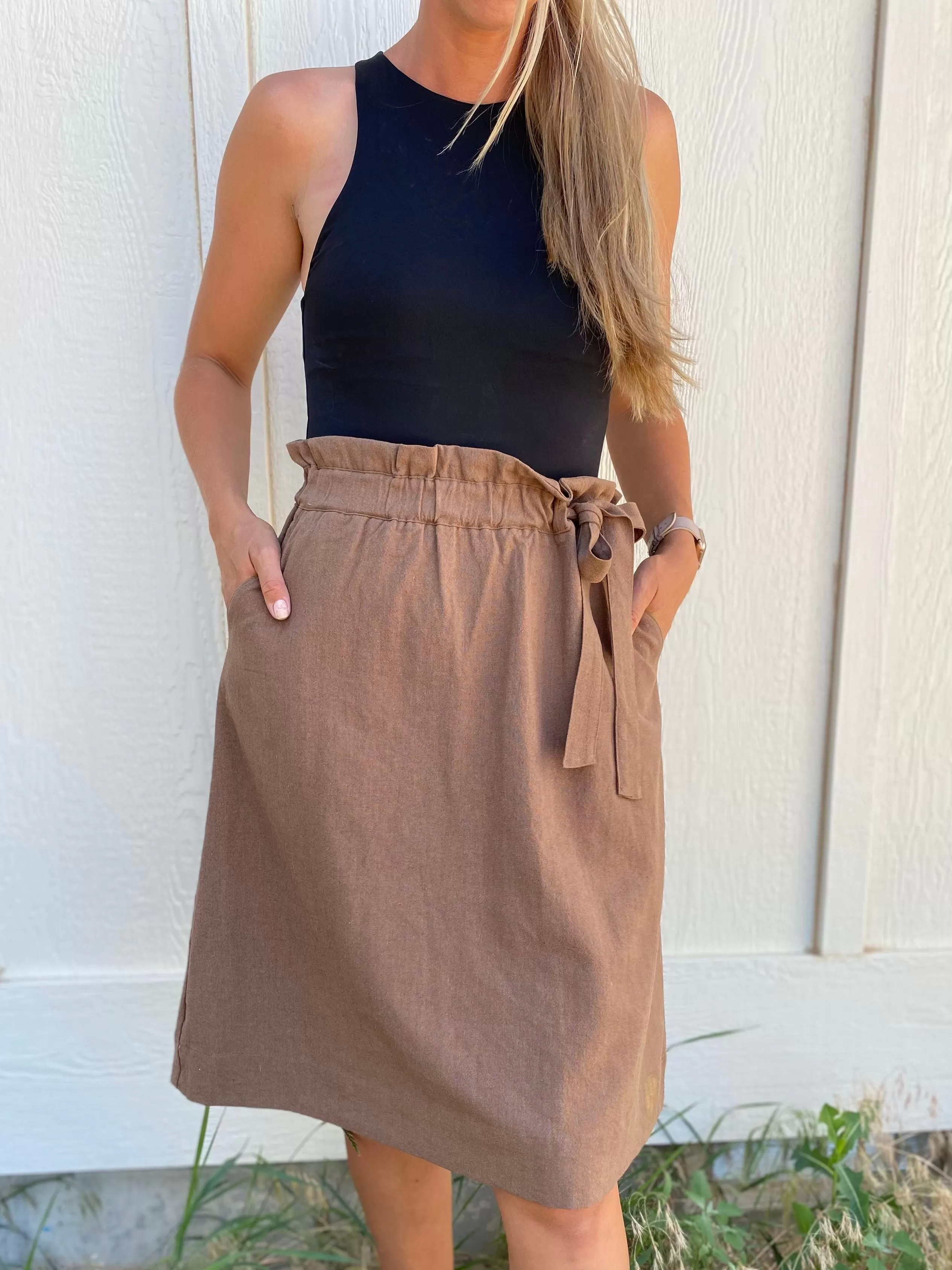 Sasha  High Waist Skirt in Mocha