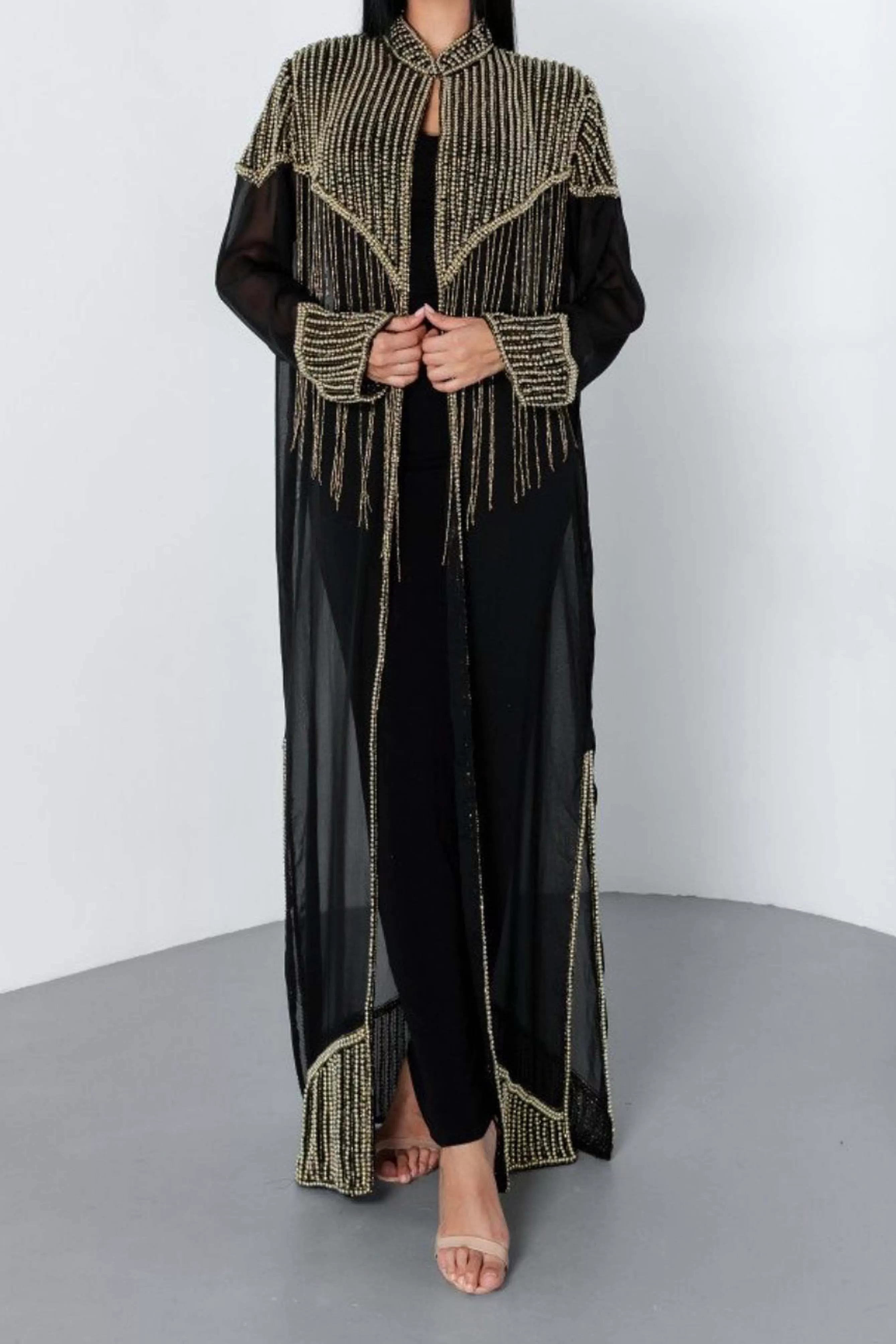 SHAMS BLACK EMBELLISHED KIMONO