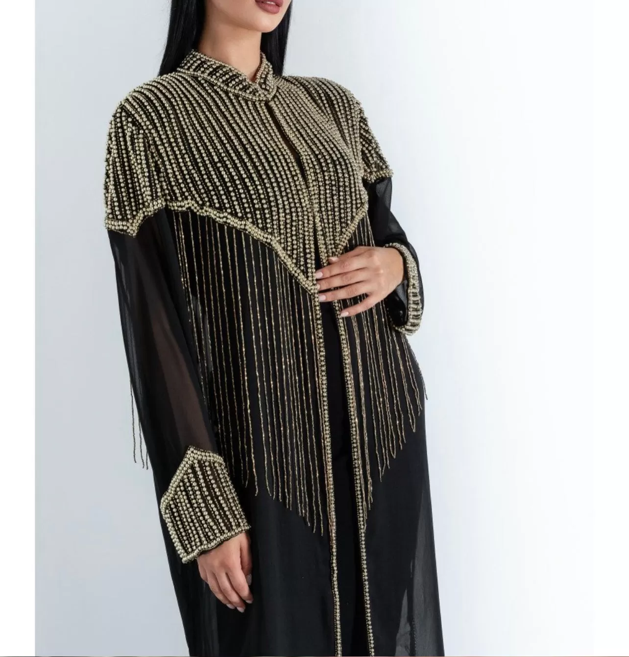 SHAMS BLACK EMBELLISHED KIMONO