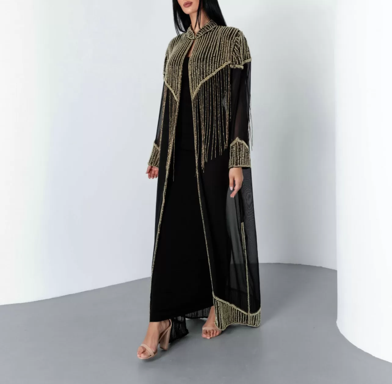 SHAMS BLACK EMBELLISHED KIMONO