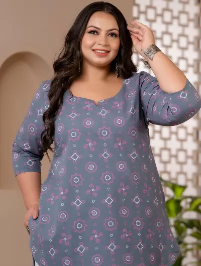 Short Plus Size Kurti Tunic Grey Cotton