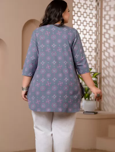 Short Plus Size Kurti Tunic Grey Cotton