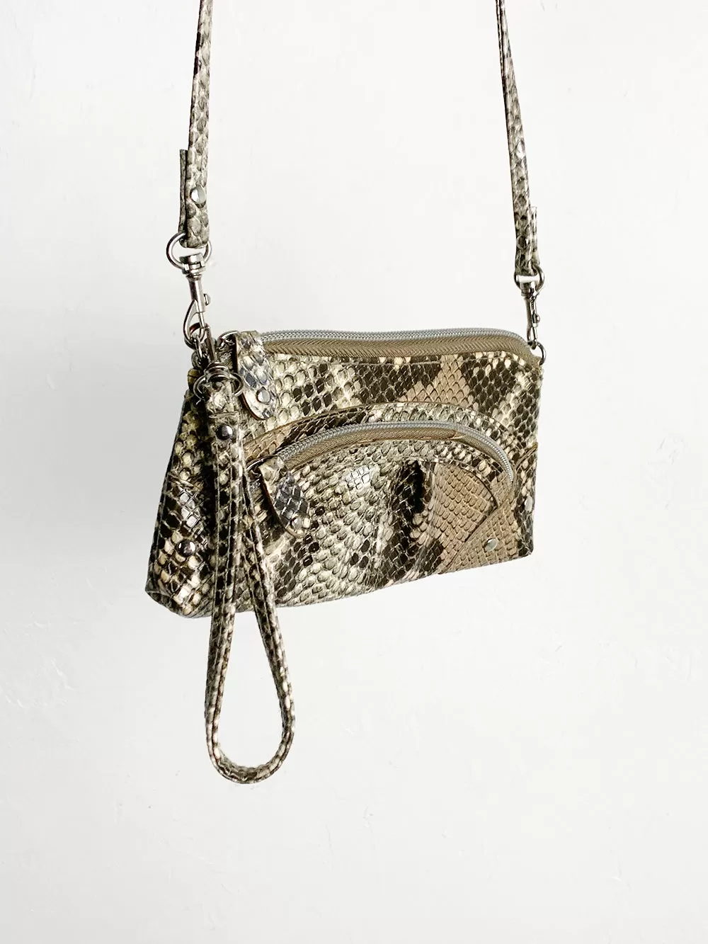 Snakeskin Convertible Mini Clutch Cross Body Purse