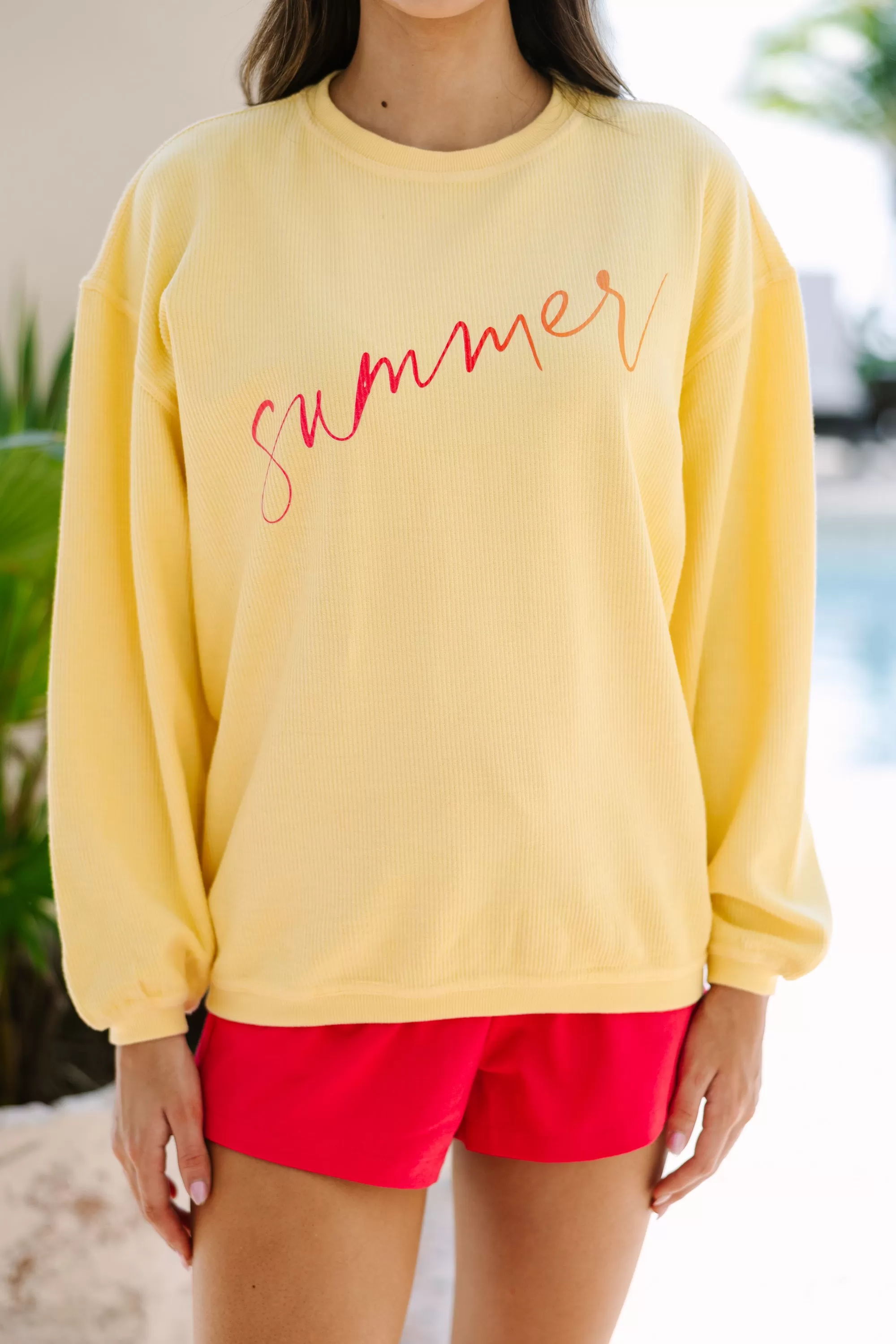 Sweet Summertime Yellow Corded Graphic Sweatshirt