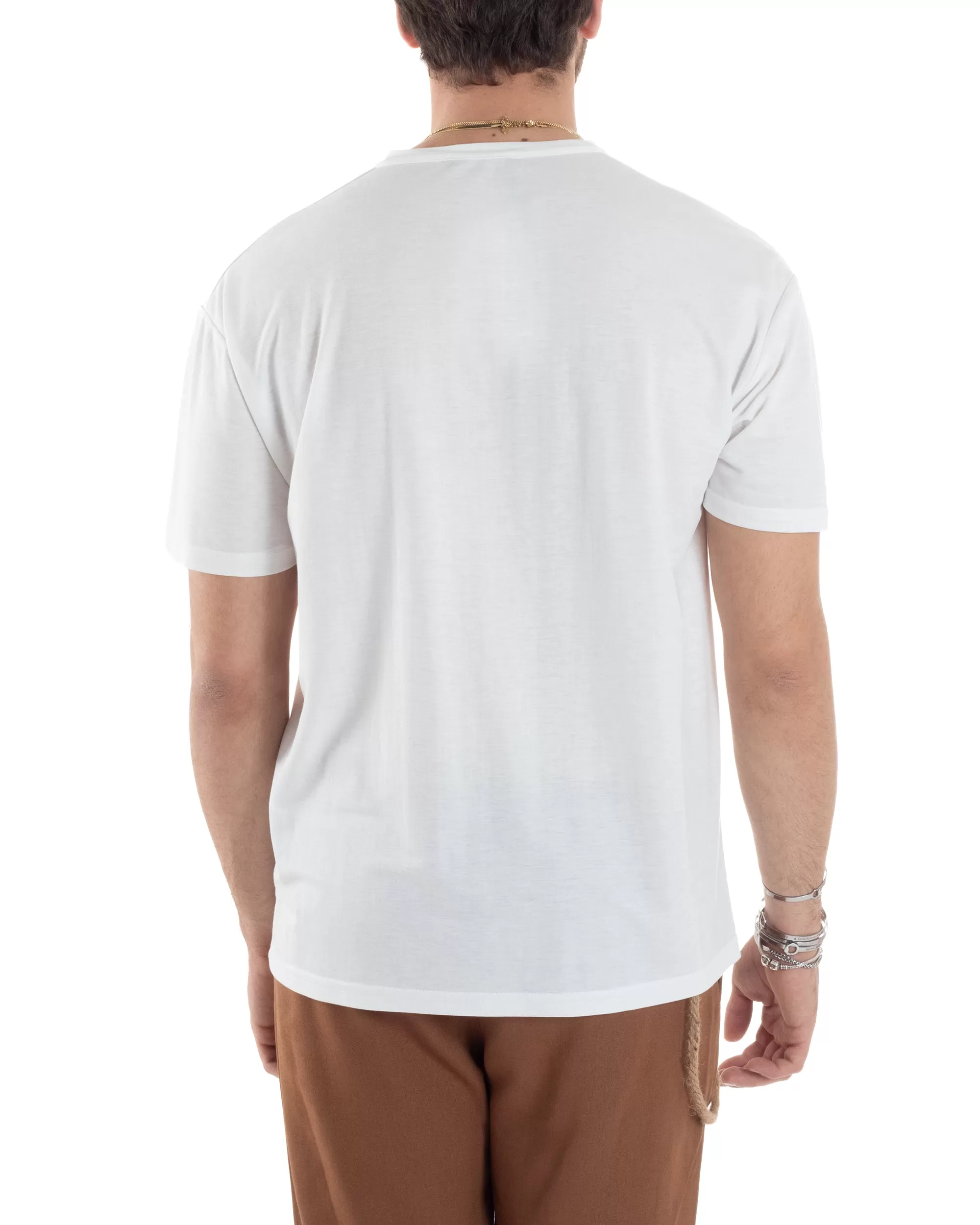 T-shirt Uomo Manica Corta Viscosa Collo Serafino Maglia Con Bottoni Casual Bianco GIOSAL-TS3035A