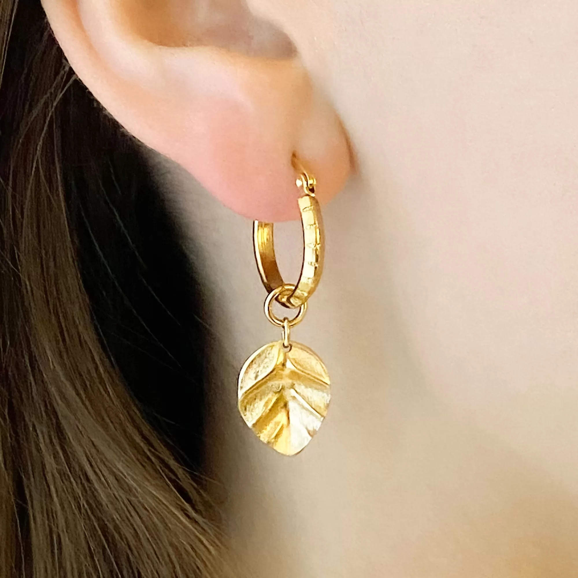 TARYN gold charm hoop earrings