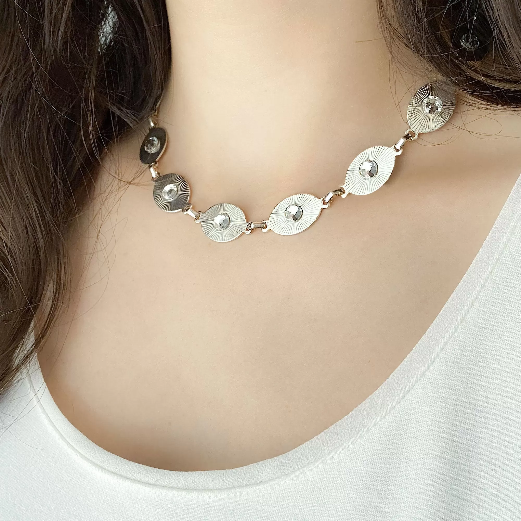 TAYA silver and crystal link necklace