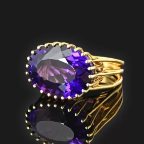 Vintage 18K Gold East West Violet Amethyst Ring