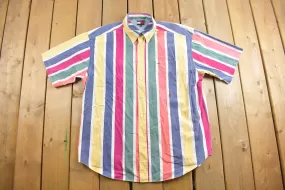 Vintage 1990s Tommy Hilfiger Striped Short Sleeve Button Up Shirt / 1990s Button Up / Vintage Tommy / Casual Wear / Workwear / 90s Style