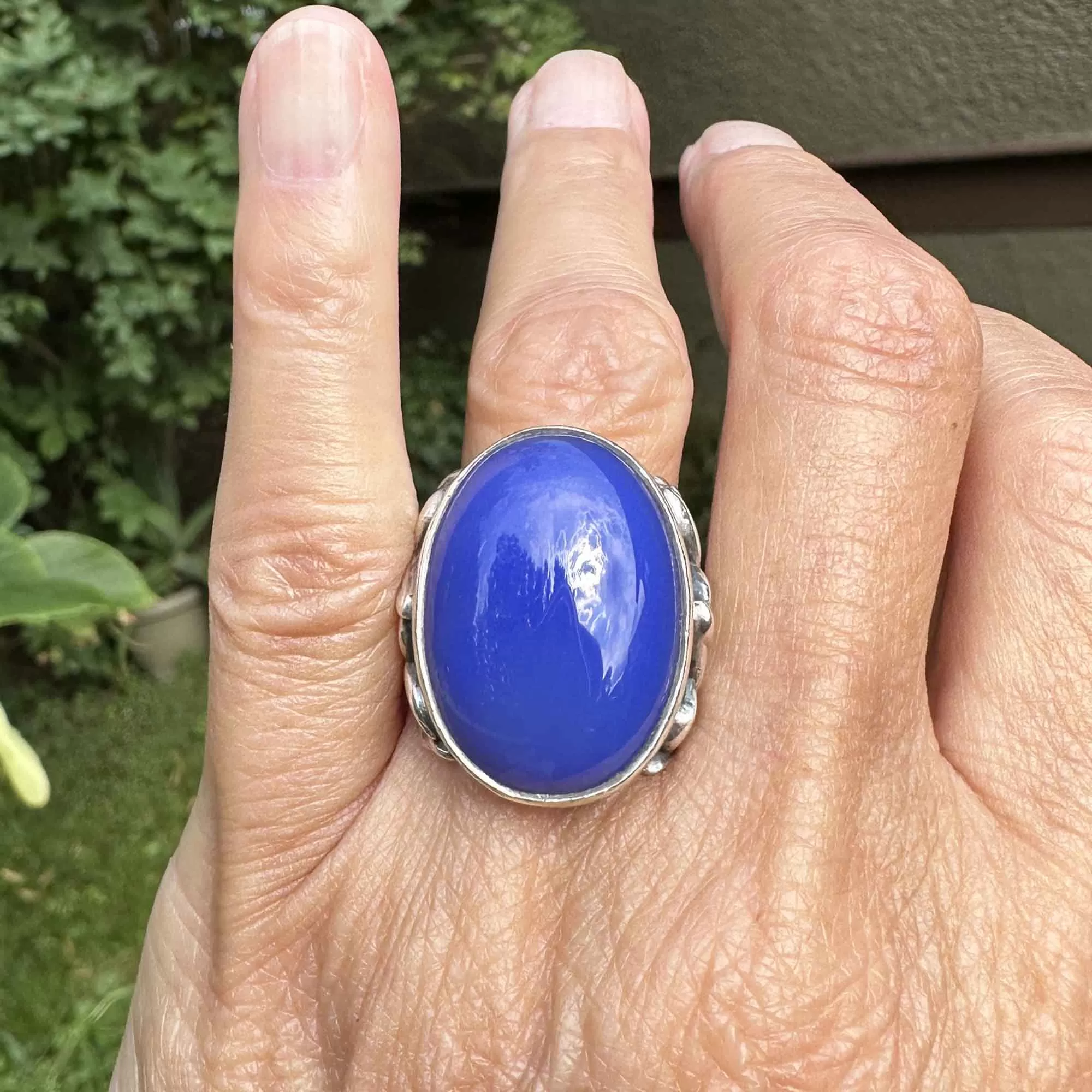 Vintage Arts & Crafts Style Blue Chalcedony Ring