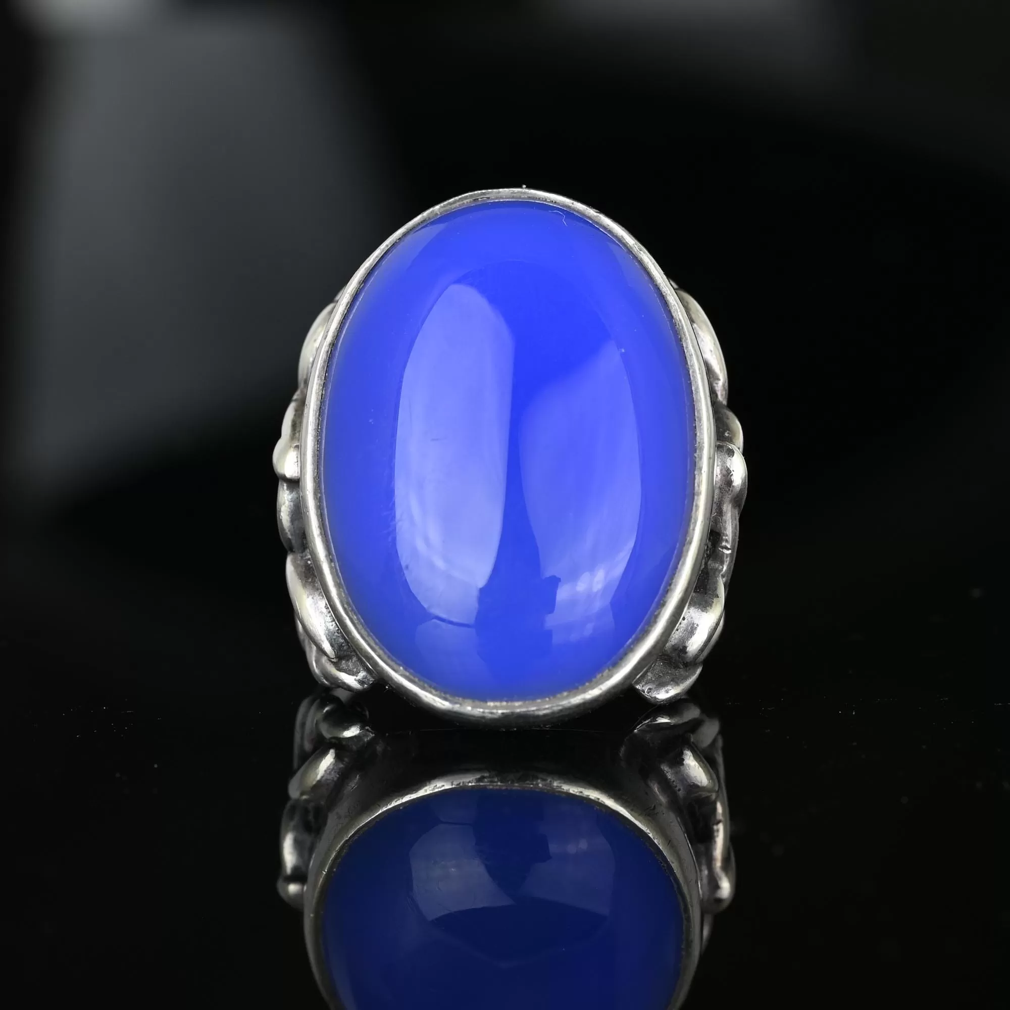 Vintage Arts & Crafts Style Blue Chalcedony Ring