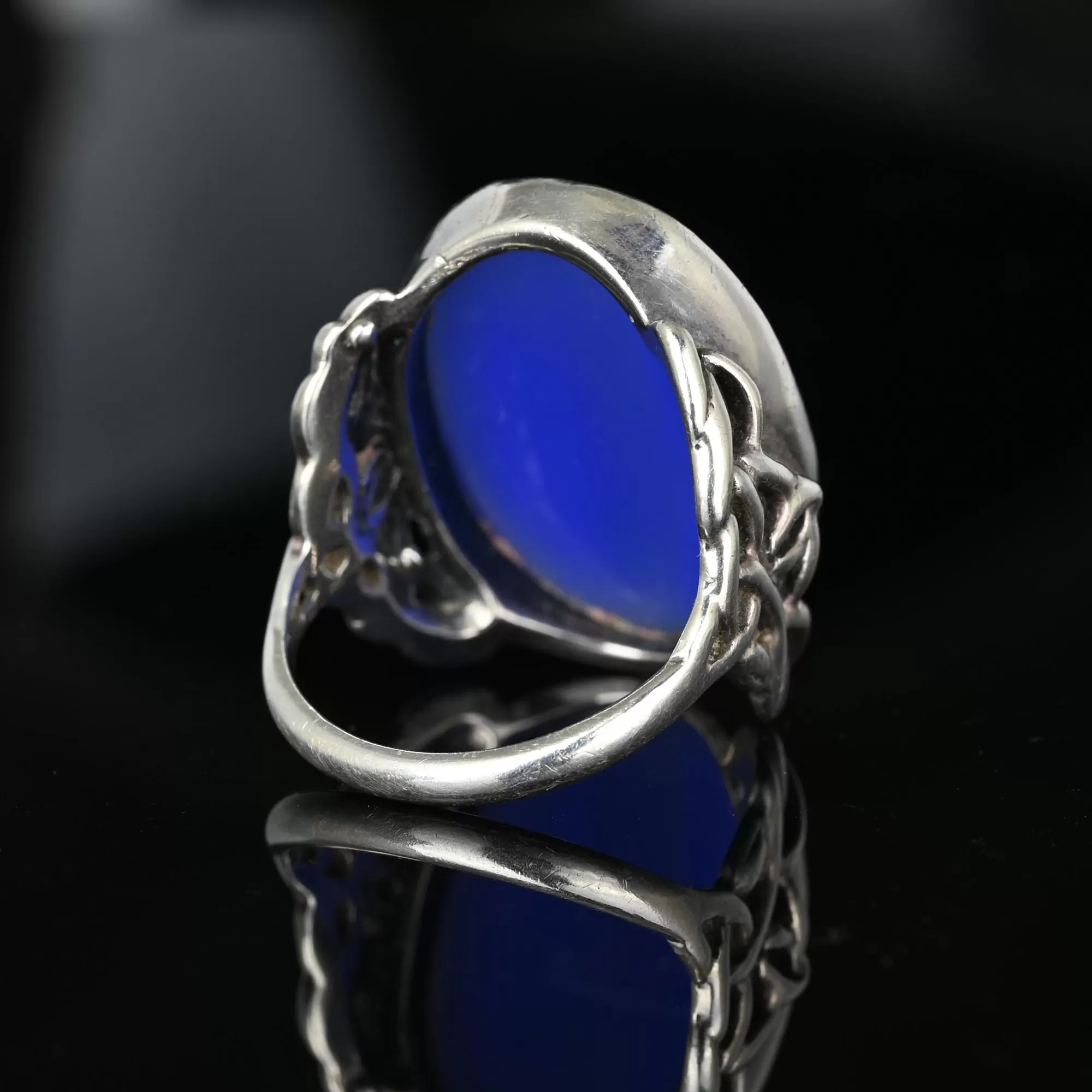 Vintage Arts & Crafts Style Blue Chalcedony Ring