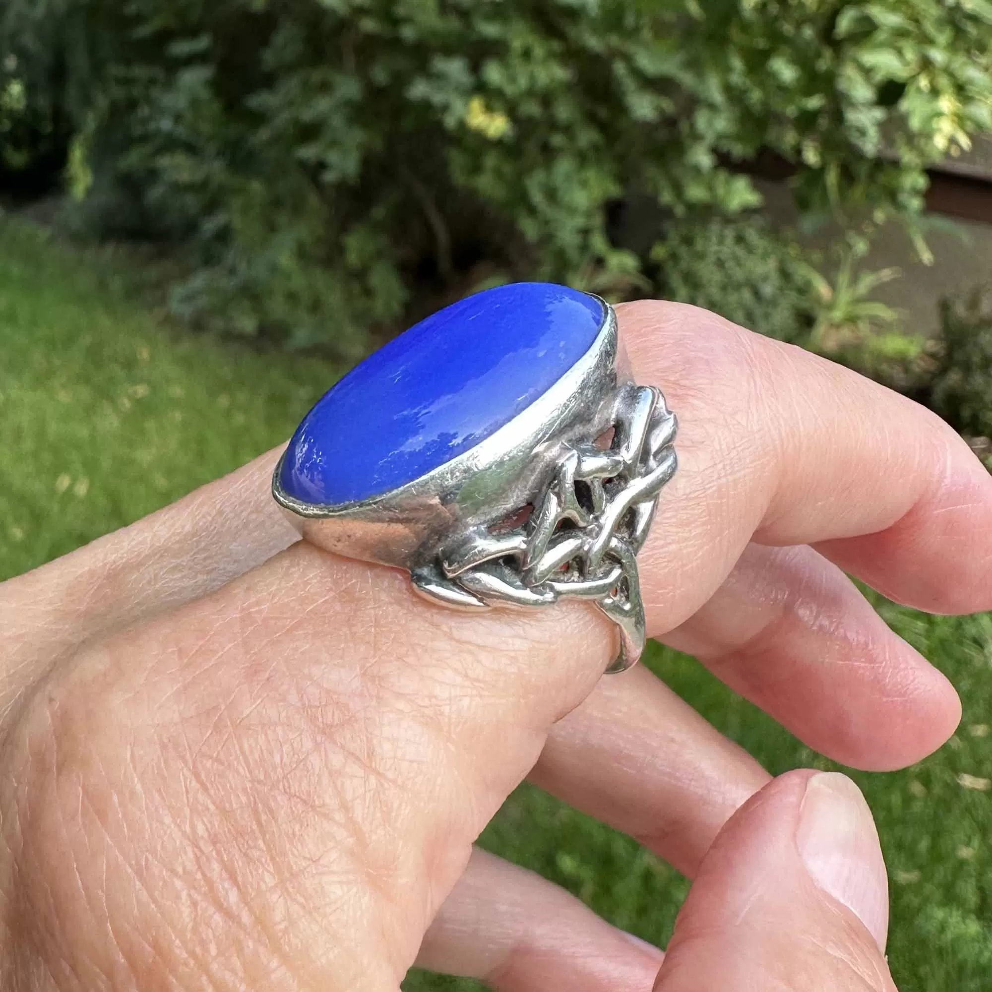 Vintage Arts & Crafts Style Blue Chalcedony Ring