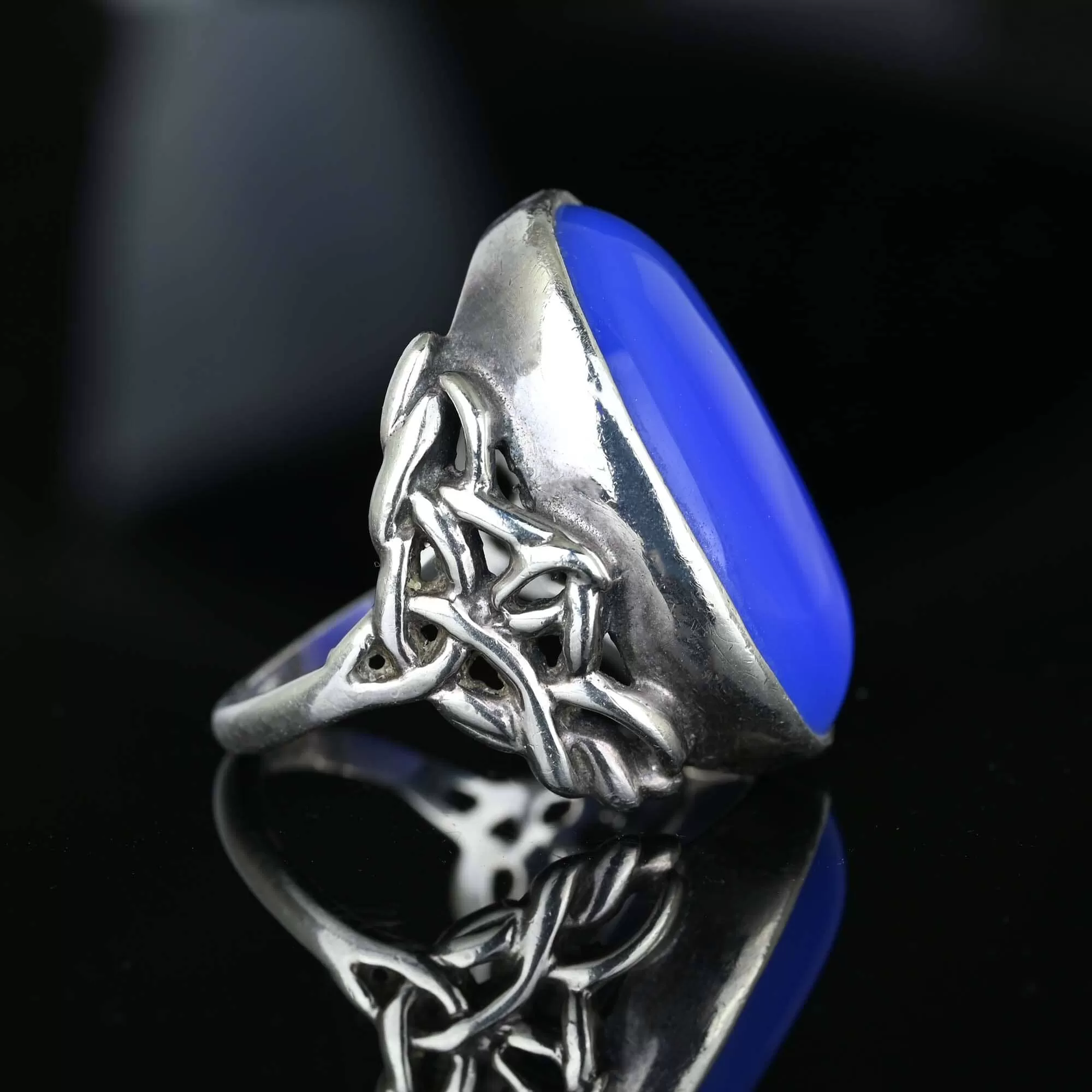 Vintage Arts & Crafts Style Blue Chalcedony Ring