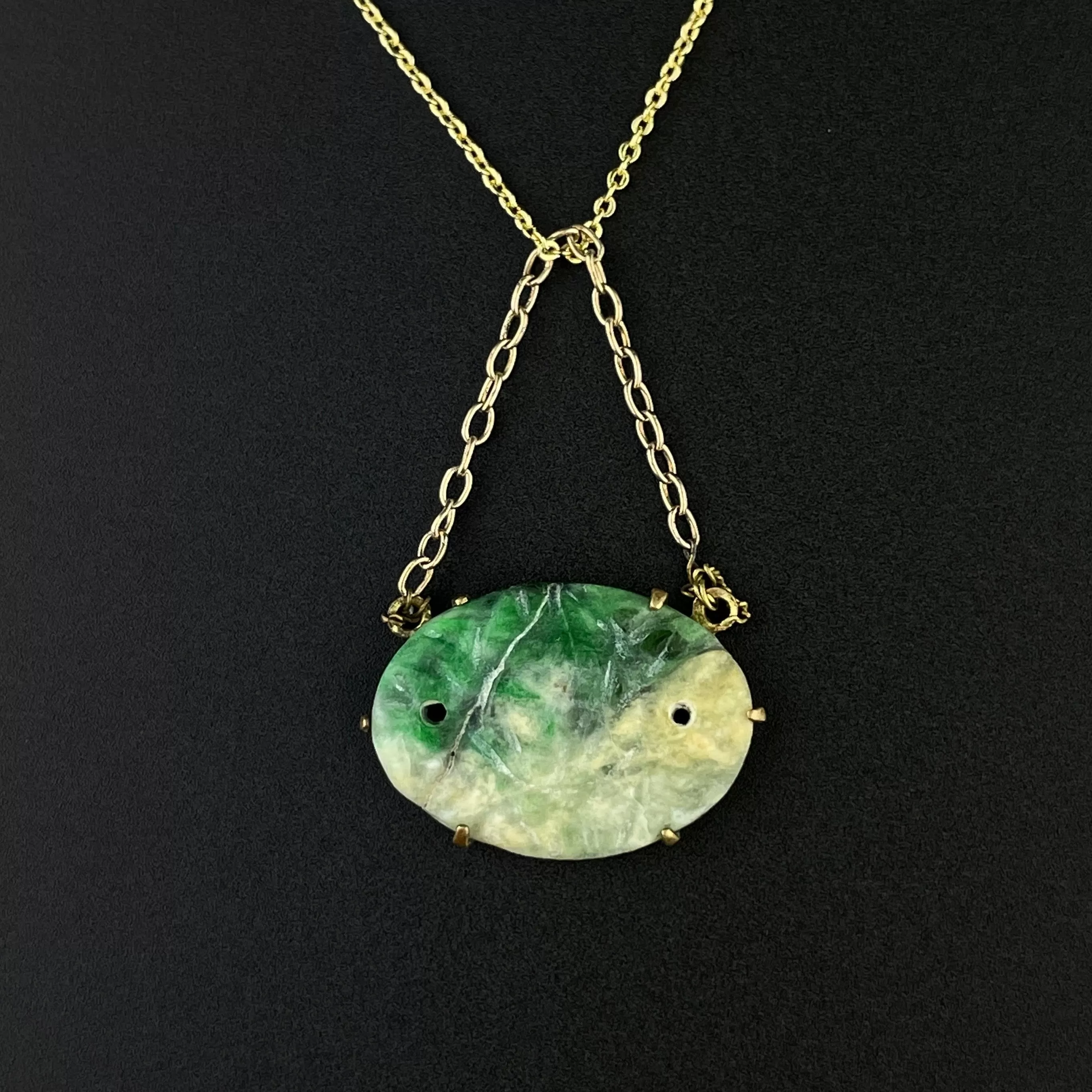 Vintage Carved Natural Jade Pendant Necklace