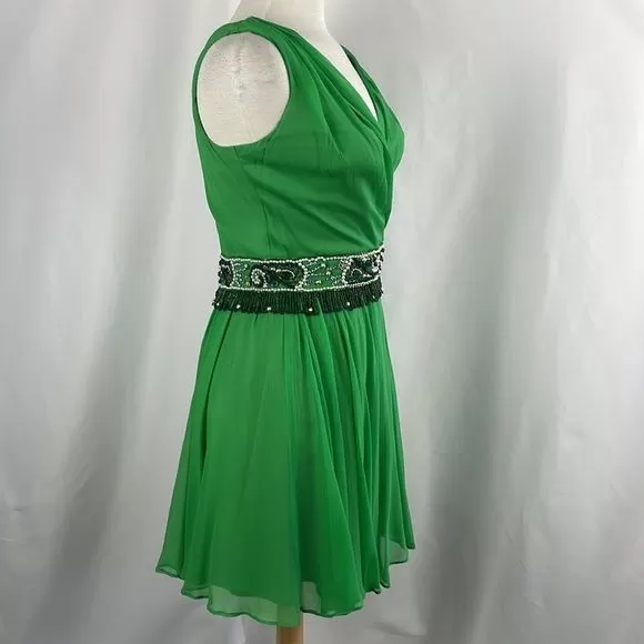 Vintage Green w Beaded Waist Lilli Diamond Dress