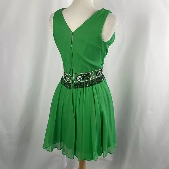 Vintage Green w Beaded Waist Lilli Diamond Dress