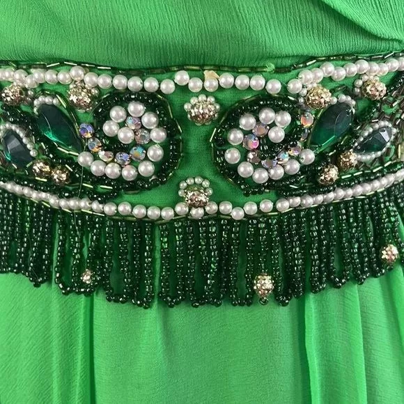 Vintage Green w Beaded Waist Lilli Diamond Dress