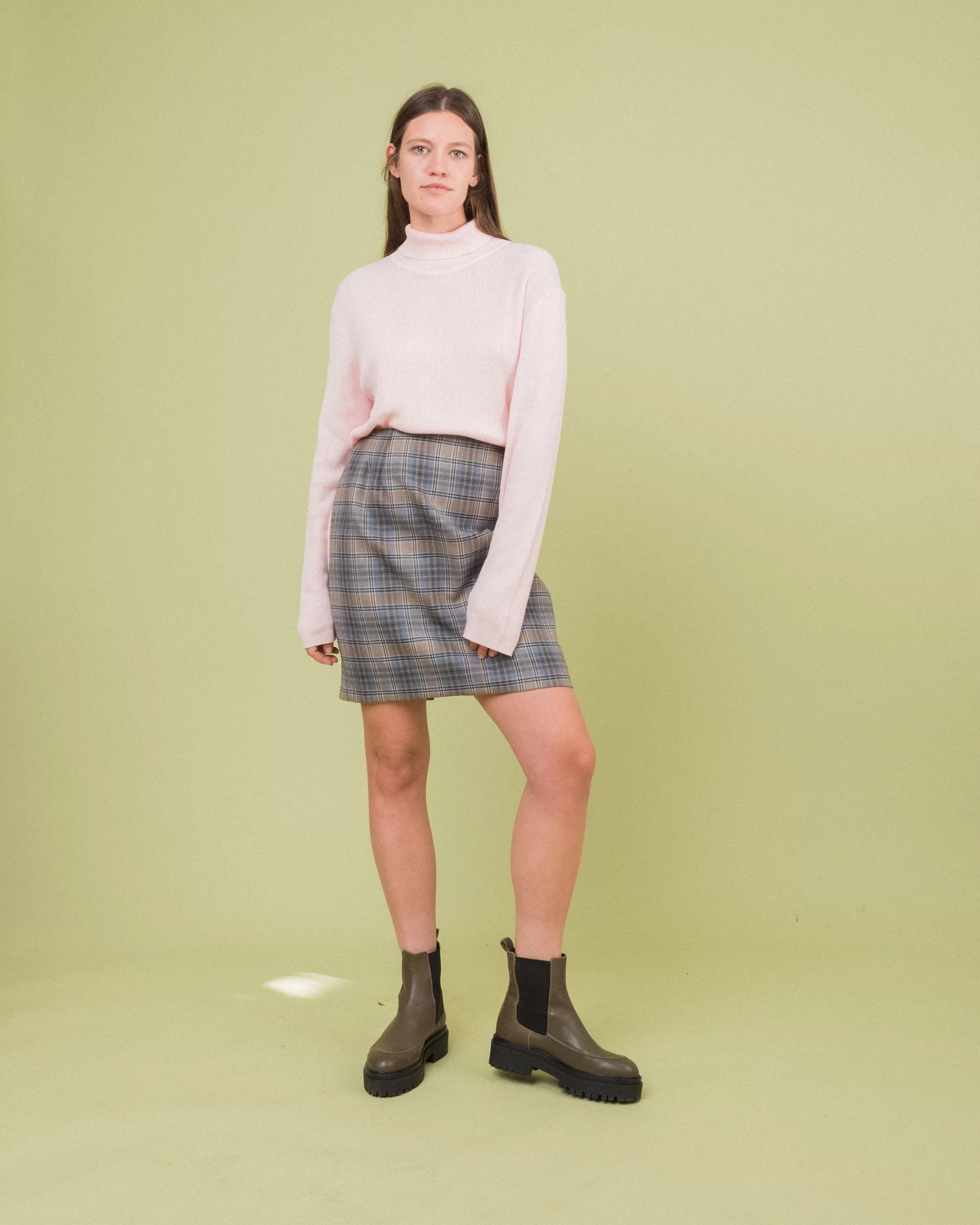 Vintage Plaid Wool Mini Skirt (M/L)