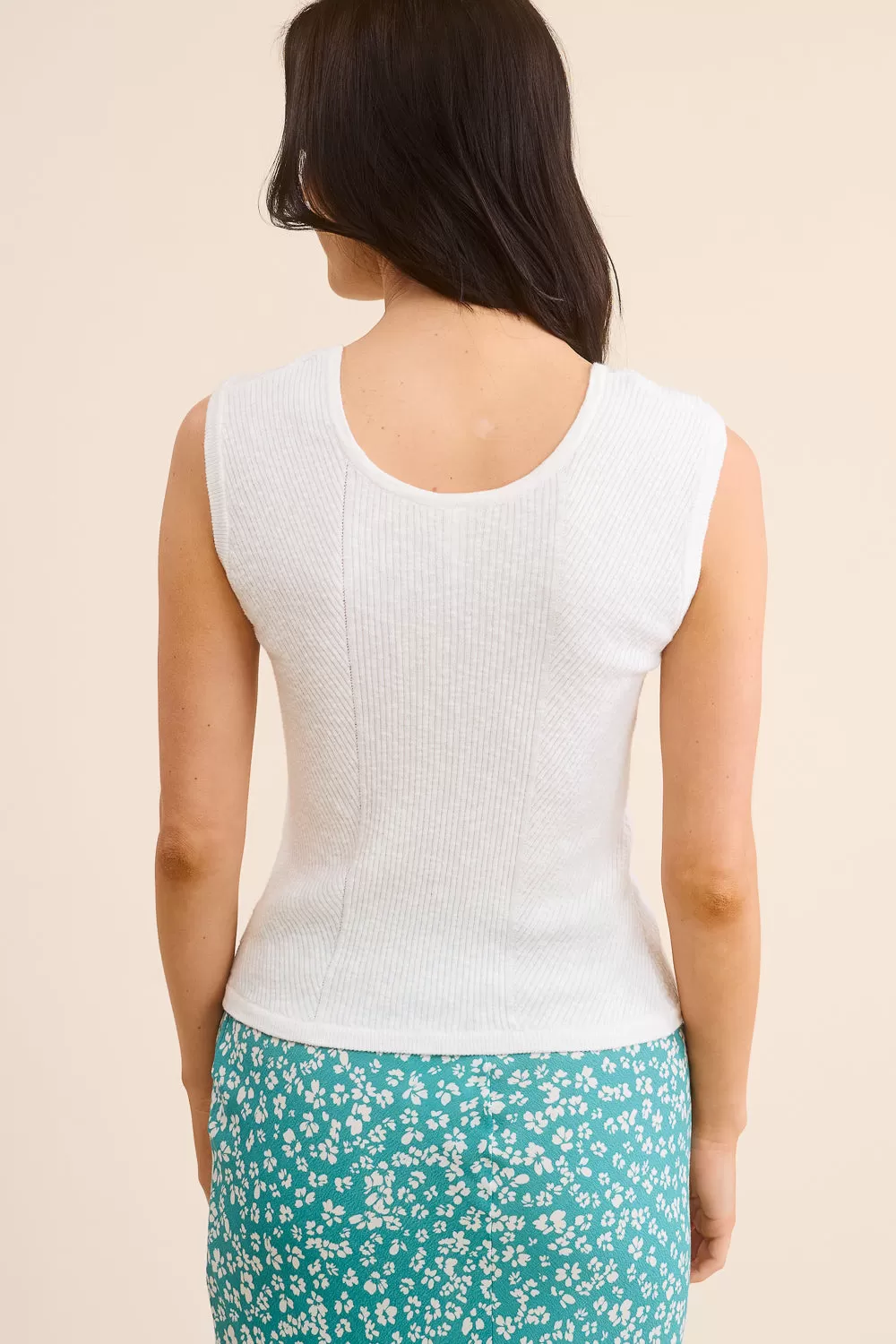 White Knit V-Neck Tank Top