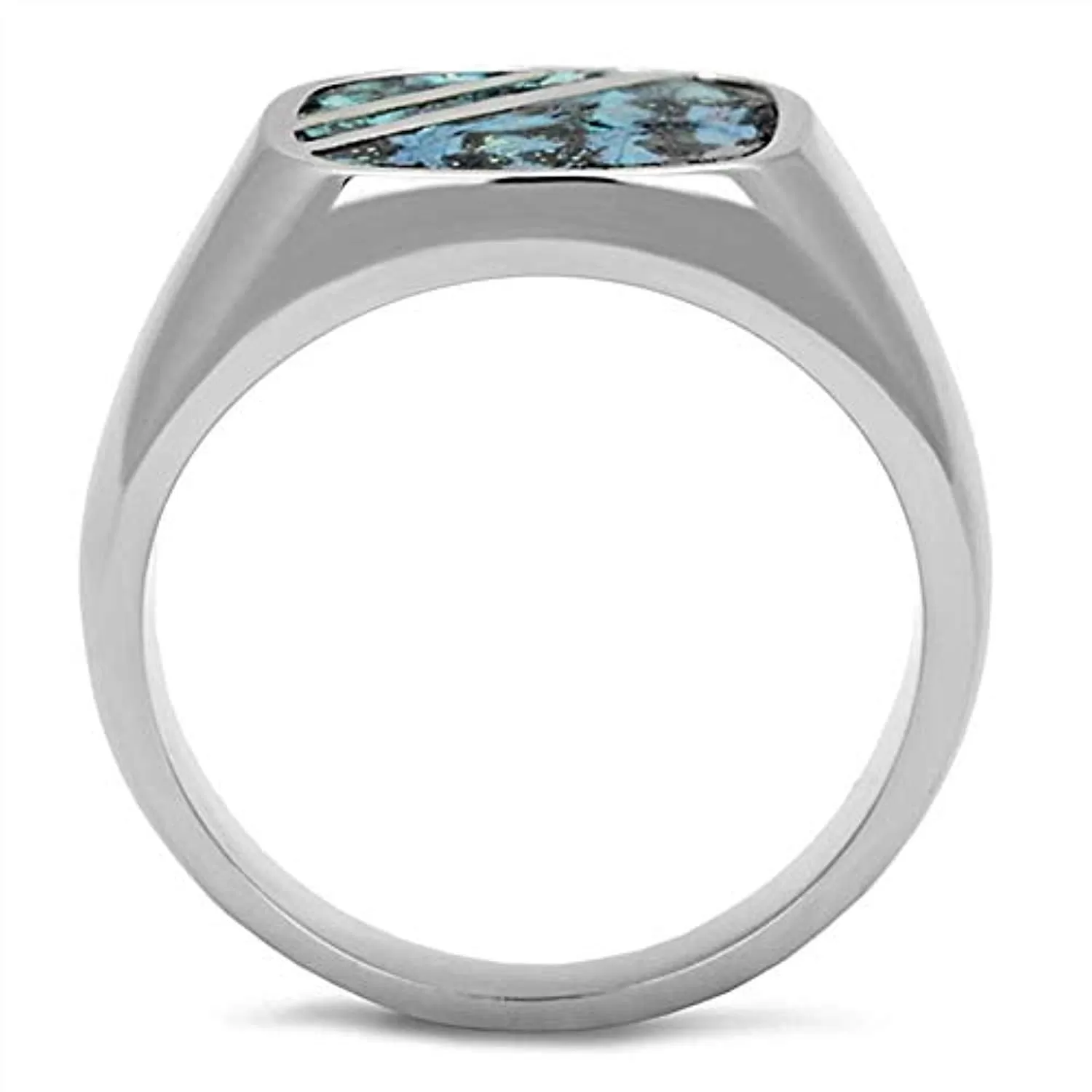 WildKlass Stainless Steel Ring High Polished Men Leather Aquamarine AB