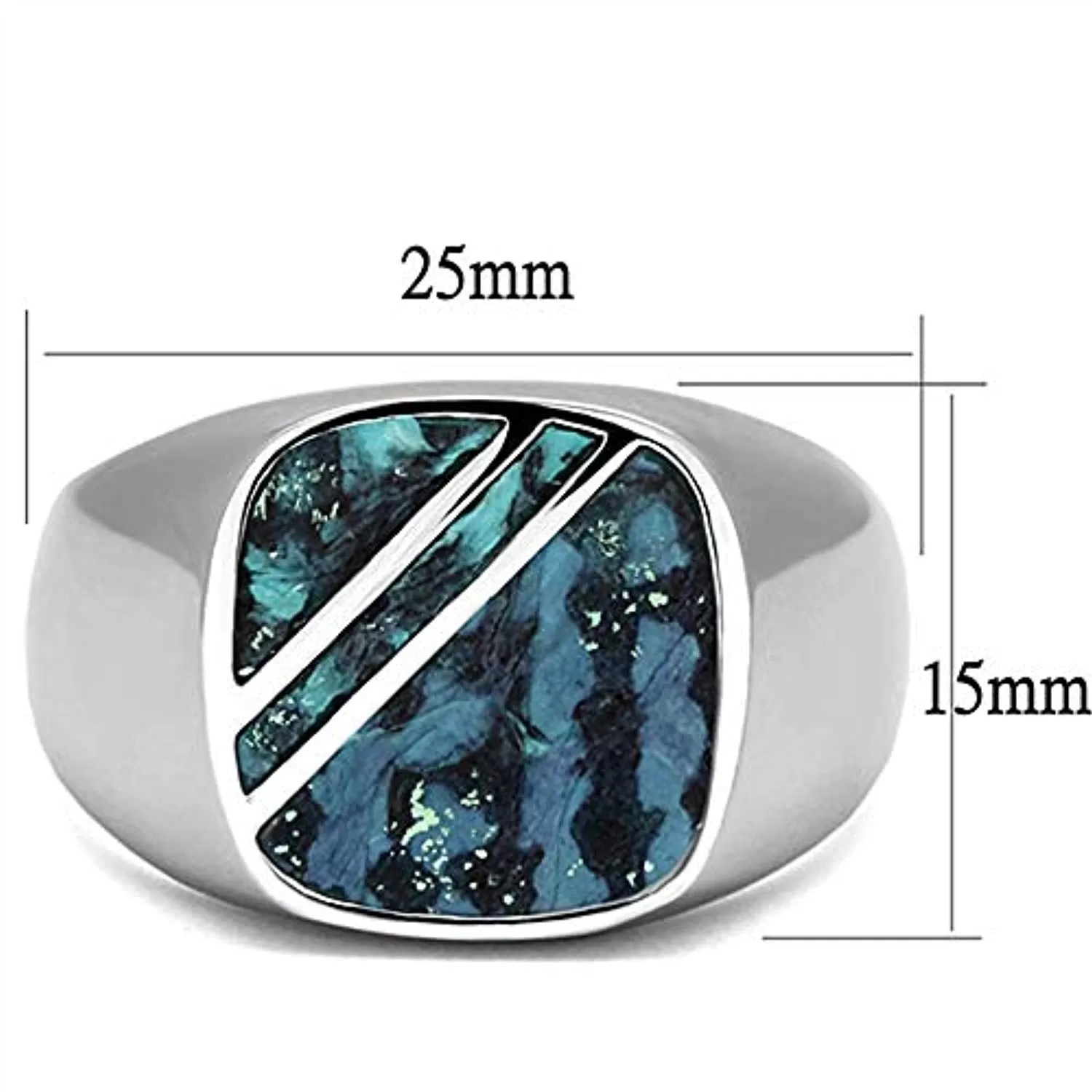 WildKlass Stainless Steel Ring High Polished Men Leather Aquamarine AB