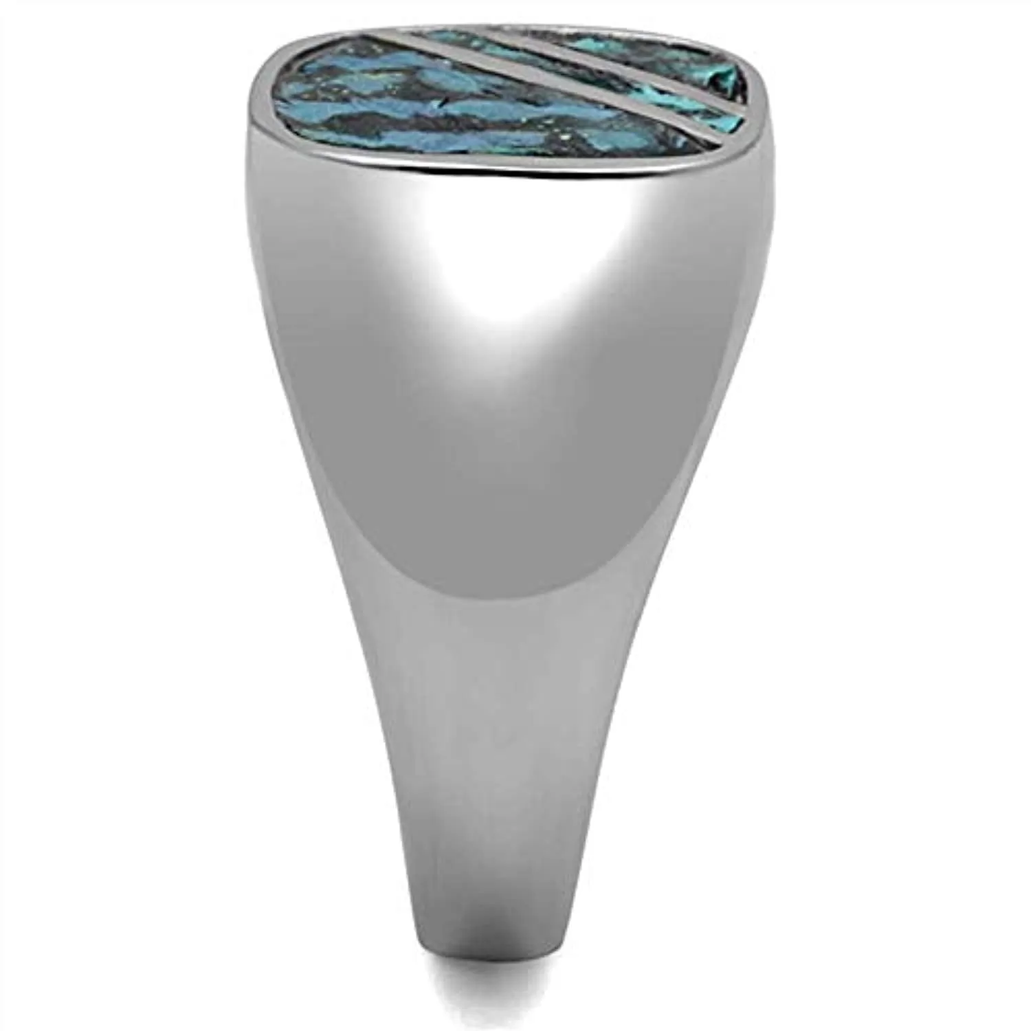 WildKlass Stainless Steel Ring High Polished Men Leather Aquamarine AB